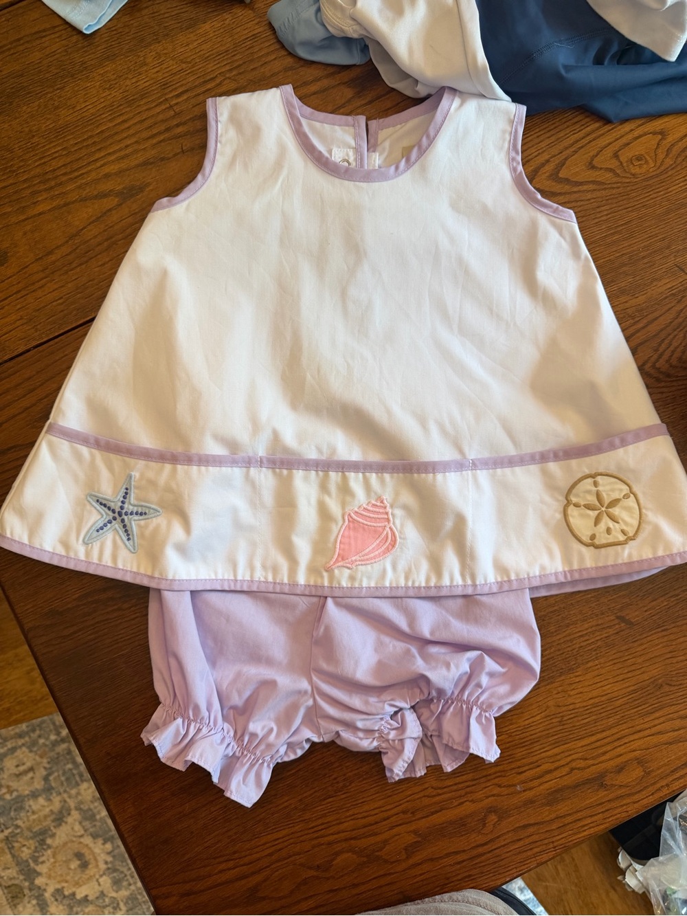 The Beaufort Bonnet Company White & Lavender Shell Girls' Beach Appliqué Set